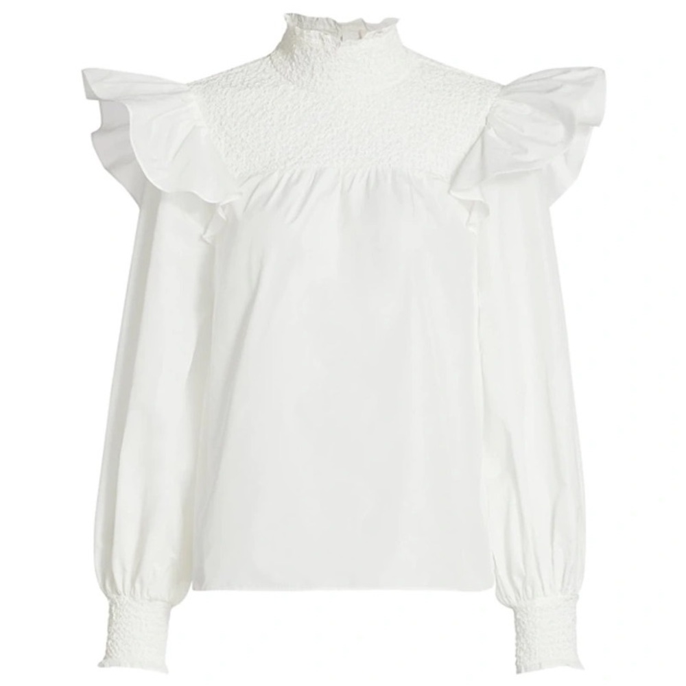 Cinq a Sept River Smocked Yoke Top in Ivory - NWT - Small